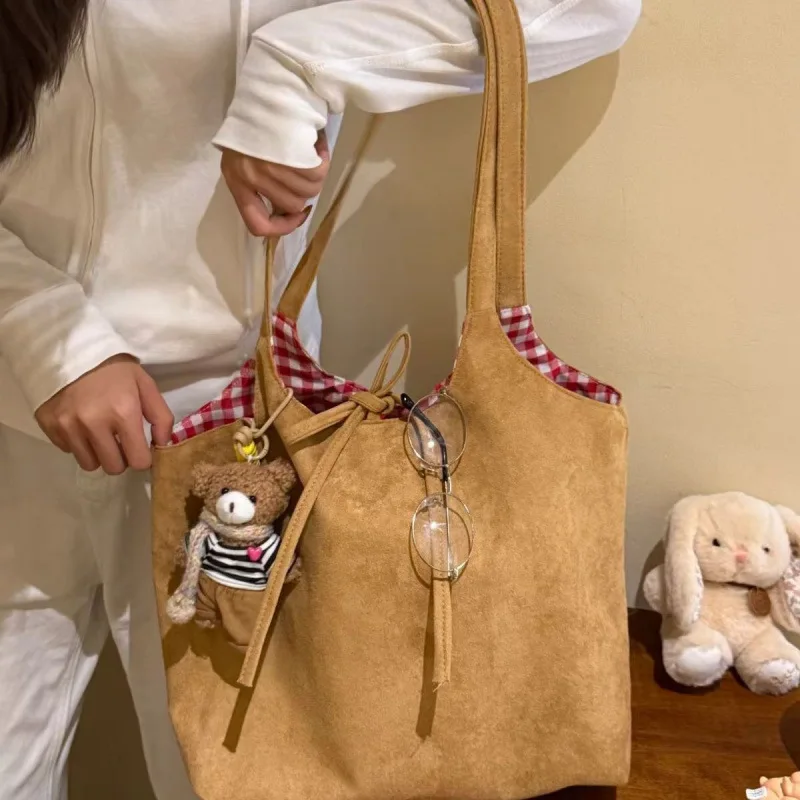 retro-coreano-xadrez-camurca-dupla-face-oulder-commuter-saco-feminino-grande-capacidade-outono-inverno-sacola-motocicleta-sle