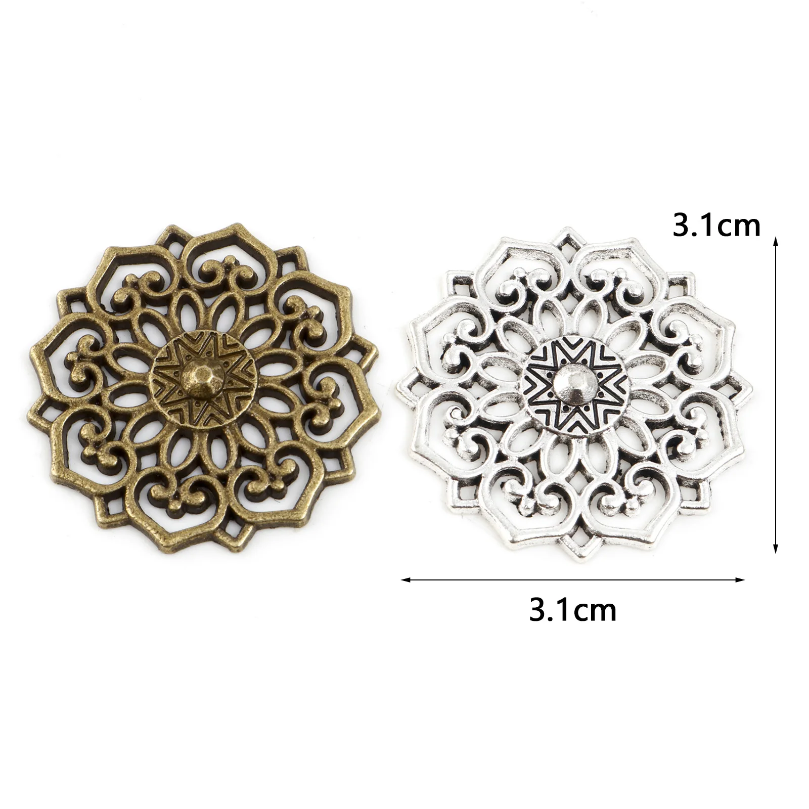 20PCs Classic Zinc Based Alloy Hollow Flower Connectors For Jewelry Making Pendant Necklace DIY Fiindings 3.1cm x 3.1cm