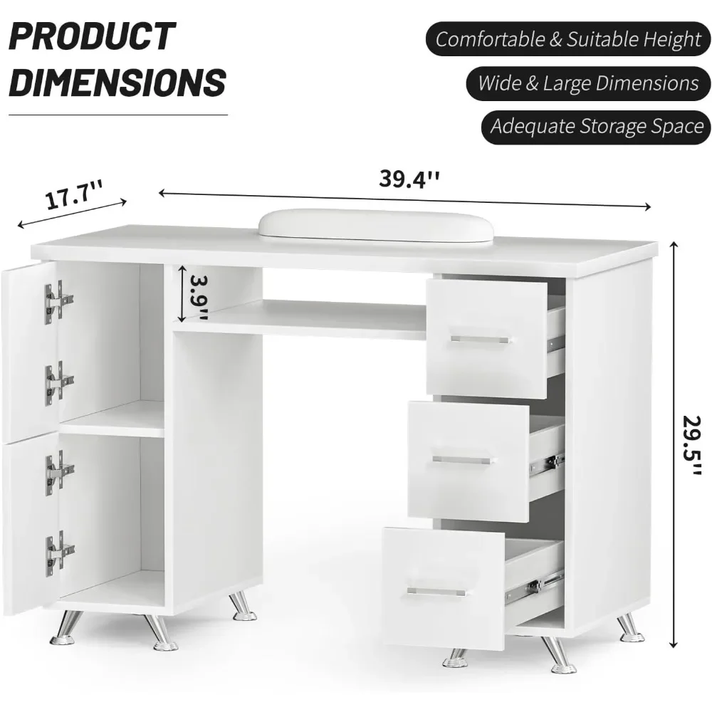Acetone Resistant Manicure Table, Nail Tech Desk with Double Layered Design