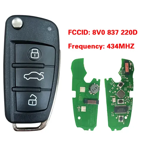 CN008044 Aftermarket For A3 MQB Remote Key Keyless Go 3 Button 434 MHz ID48 Chip FCCID 8V0 837 220D