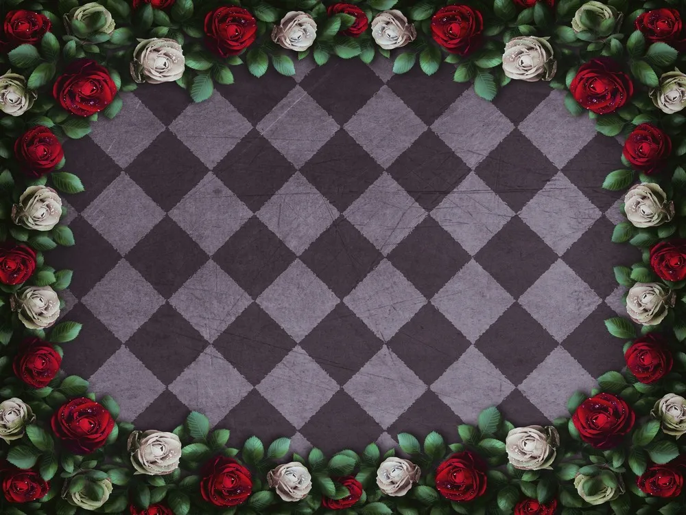 Alice Wonderland Roses And White Roses Chess Flower Frame Geometric backdrops party supplies Photography Studio Backgrounds