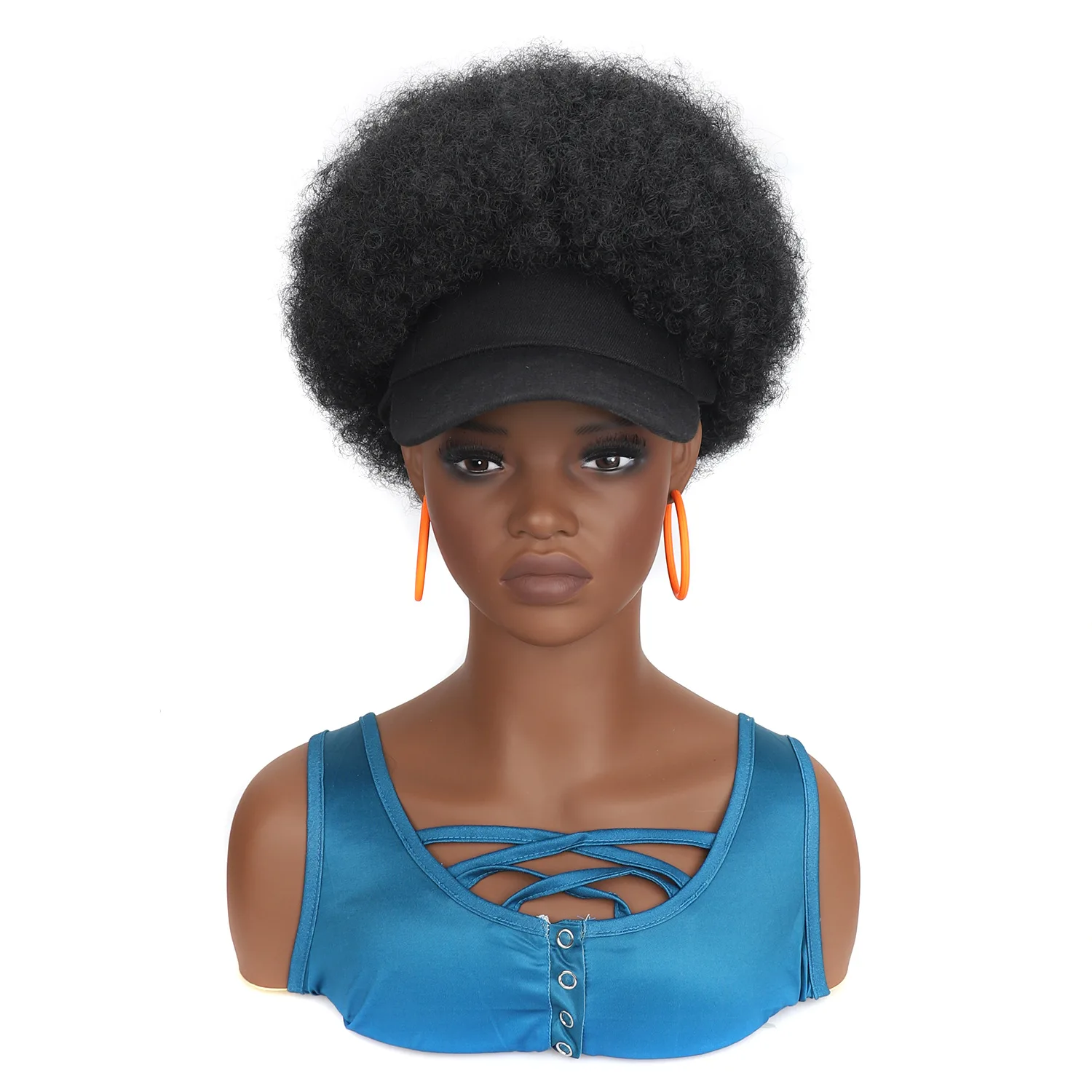 

Афро-парик с кепкой для женщин, черный короткий вьющийся странный термостойкий синтетический парик для натуральных афро-американских причесок