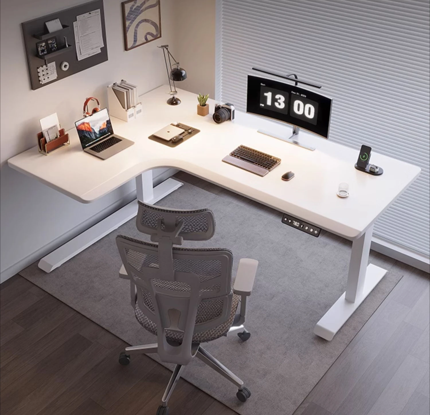 

Угловой подъемный компьютерный стол L-образной формы для учебы