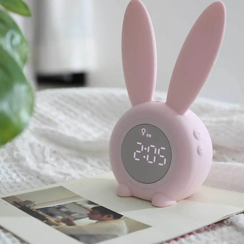 

Pink Rabbit Cartoon Bedside Clock Timer Night Light Luminous Silent Simple Design Home Decor Gift