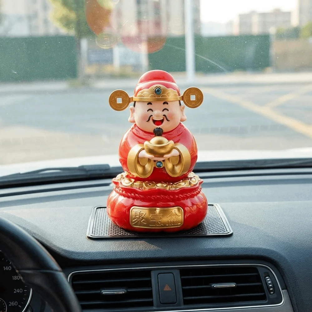 

Solar Powered God Of Fortune Sculpture Auto Shaking Lovely Design Auto Interior Decoration ABS Desktop Decoration