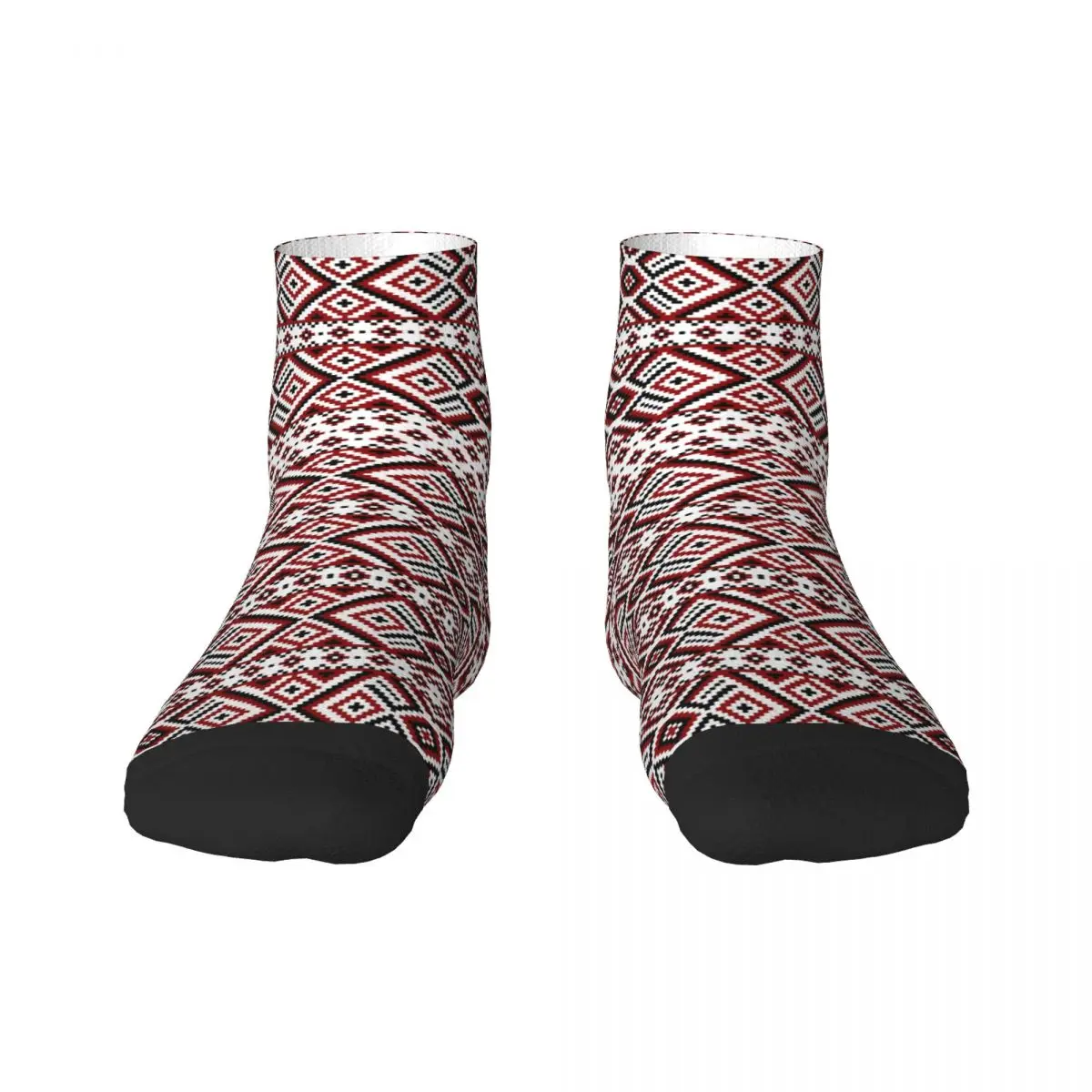 Fun Men's Ukraine Ukrainian Embroidery  Custom Red And Black Dress Socks Unisex Warm 3D Printed Bohemian Geometric Crew Socks