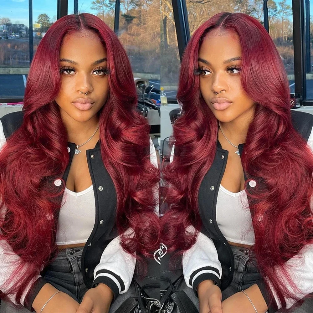 99J Burgundy Lace Frontal Wig 13x4 13x6 Body Wave Lace Wig 18-36 inch HD Transparent Lace Frontal Wig Human Hair 180 200 Density