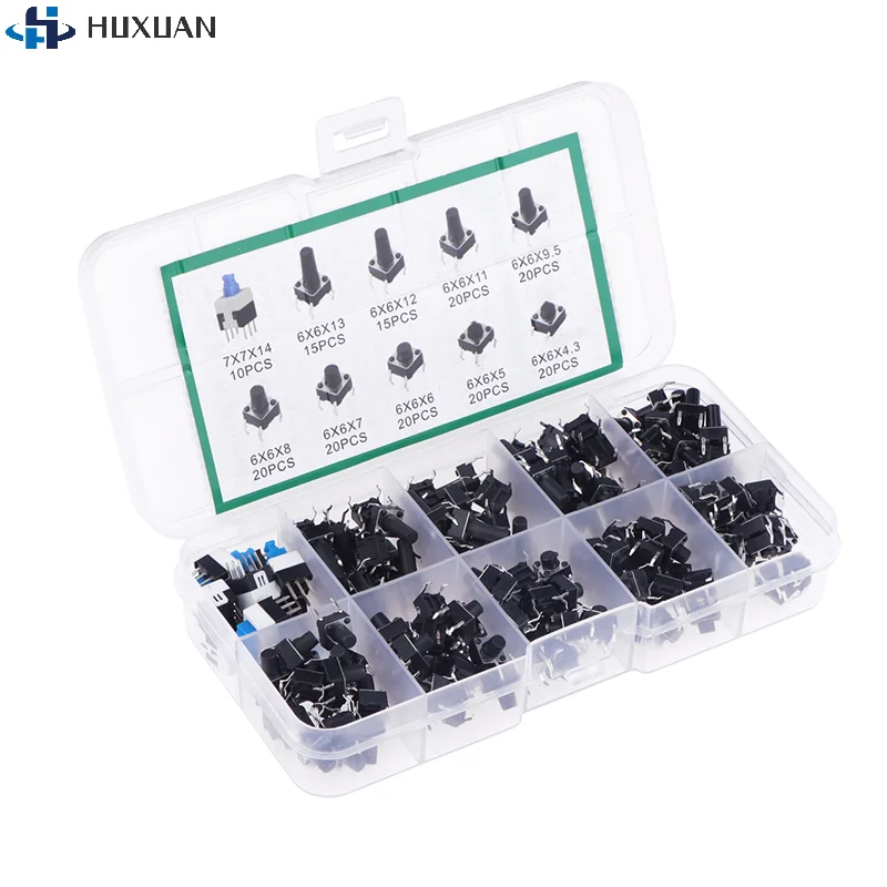 【ZYDD02】180Pcs/box 10 Values Tactile Push Button Switches 6*6 4.3-13MM 7*7mm Momentary Tactile Tact Mini Switch