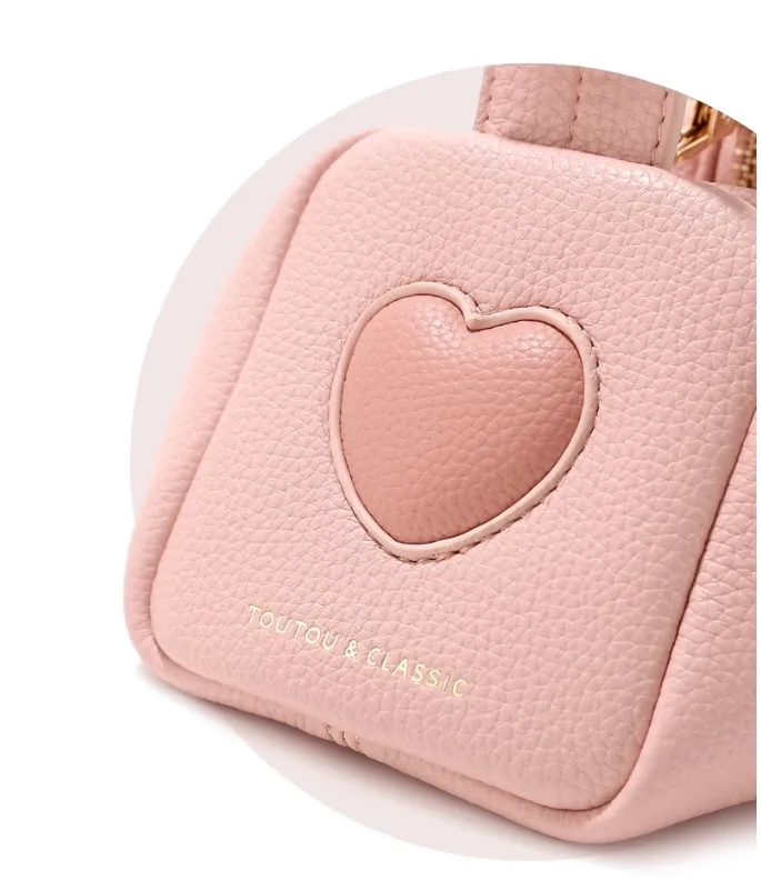 TOUTOU Mini Handbag for Women Dual-use Love Heart PU Leather Valentine Day Pink Bag Fashion Cosmetics Makeup Storage Bag