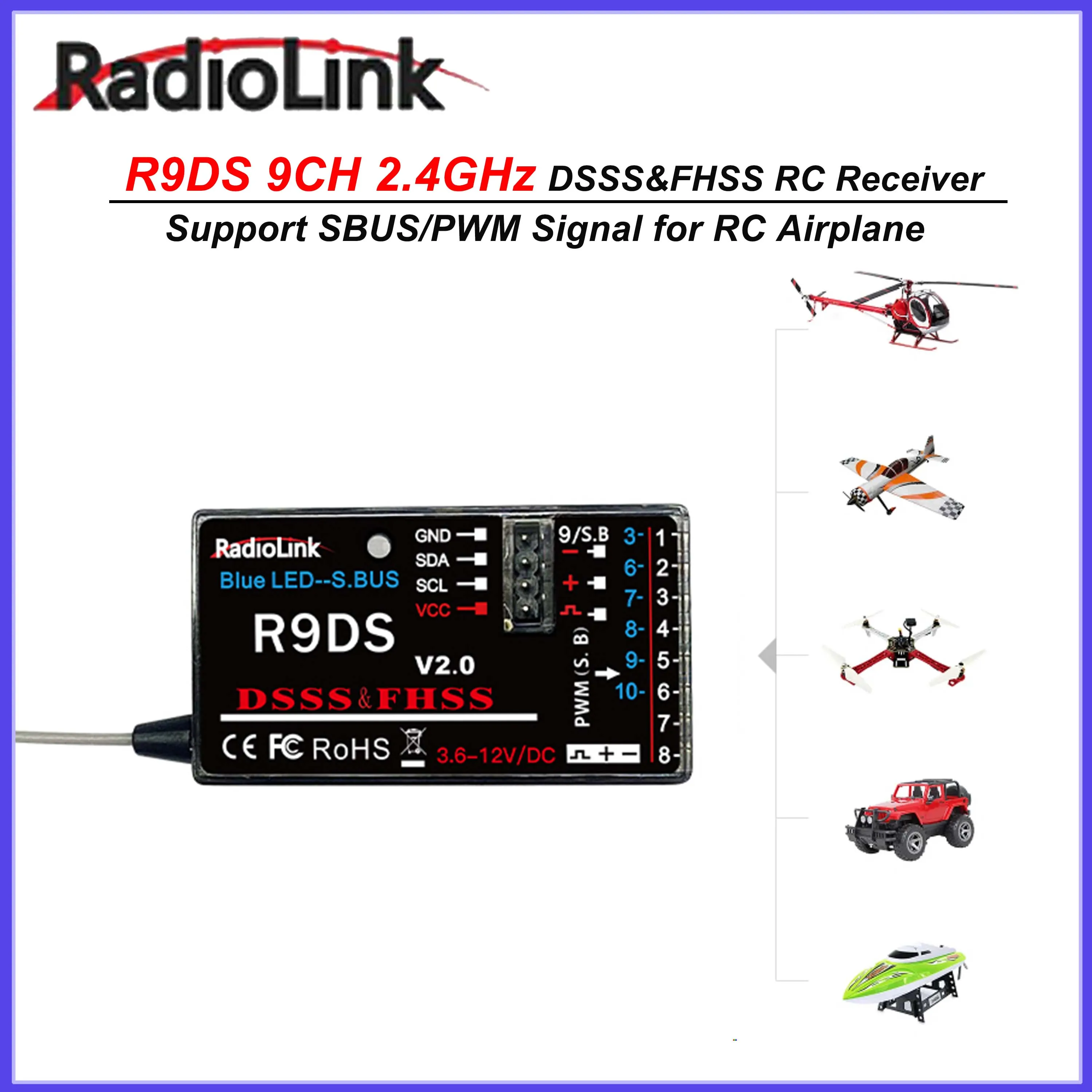 

Radiolink R9DS 9CH 2.4GHz DSSS & FHSS RC Receiver Support SBUS/PWM Signal for RC Plane AT9 AT9S AT9S Pro AT10II AT10 Transmitter