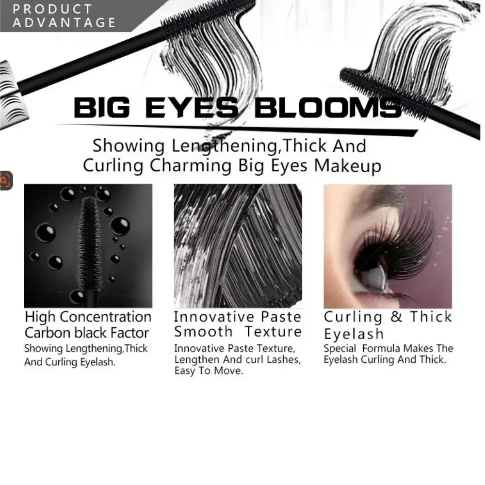 Schwarze 4D-Wimpern-Mascara aus Seidenfaser, wasserfest, verlängernd, voluminös, wischfest, Verlängerung, kosmetisches Make-up, Rimel-Mascara
