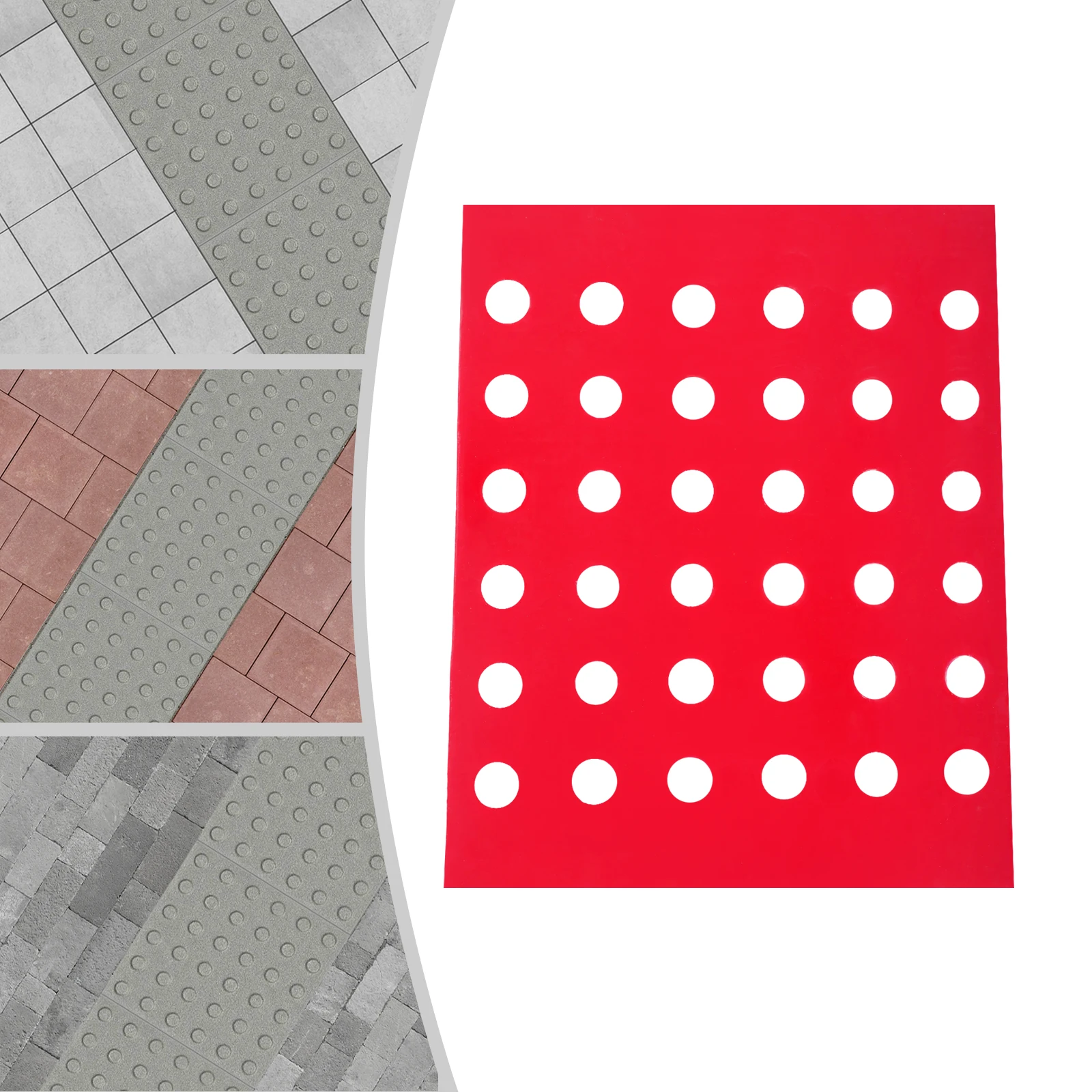 

Красная бетонная форма для штампов из полиуретана, прямоугольный ручной коврик с текстурой бетона, несколько круглых точек, 45,5*37*1 см для слепых тротуаров