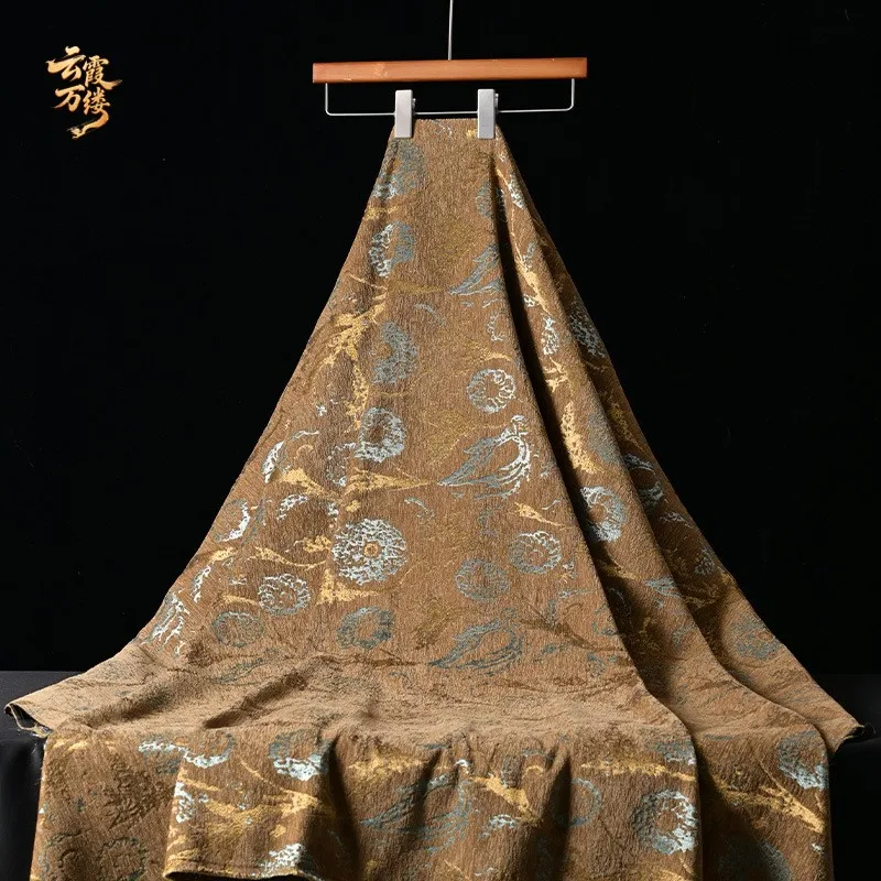 New Chinese-style silver-threaded jacquard fabric traditional Chinese style cheongsam and Hanfu set clothing design