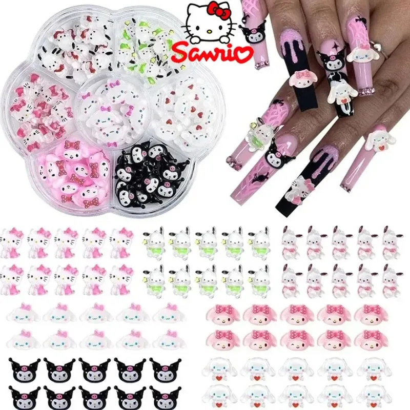 70 Pcs Hello Kitty Nail Art Stickers Sanrio Cartoon Melody Kuromi Cinnamoroll Nail Art Accessories Kit 3D Nail Art Decoration