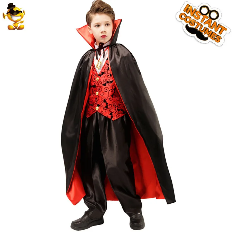 Horror Children's Costumes Cloak Vest Neck Accessory Pants 4pcs Makeup Dance Cosplay Costumes Party Halloween Stage Props