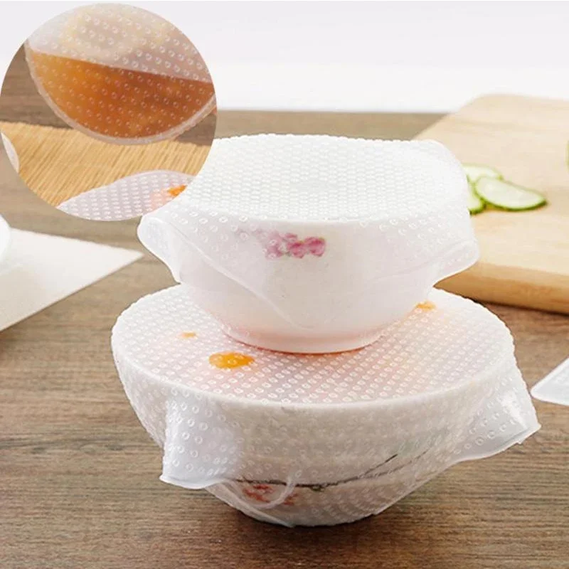 

4pcs/set Plastic Silicone Food Bag Wraps Seal Cover Reusable Vacuum Lid Stretch Fresh Bowl Pot Seal Vacuum Cover Kitchen Tools