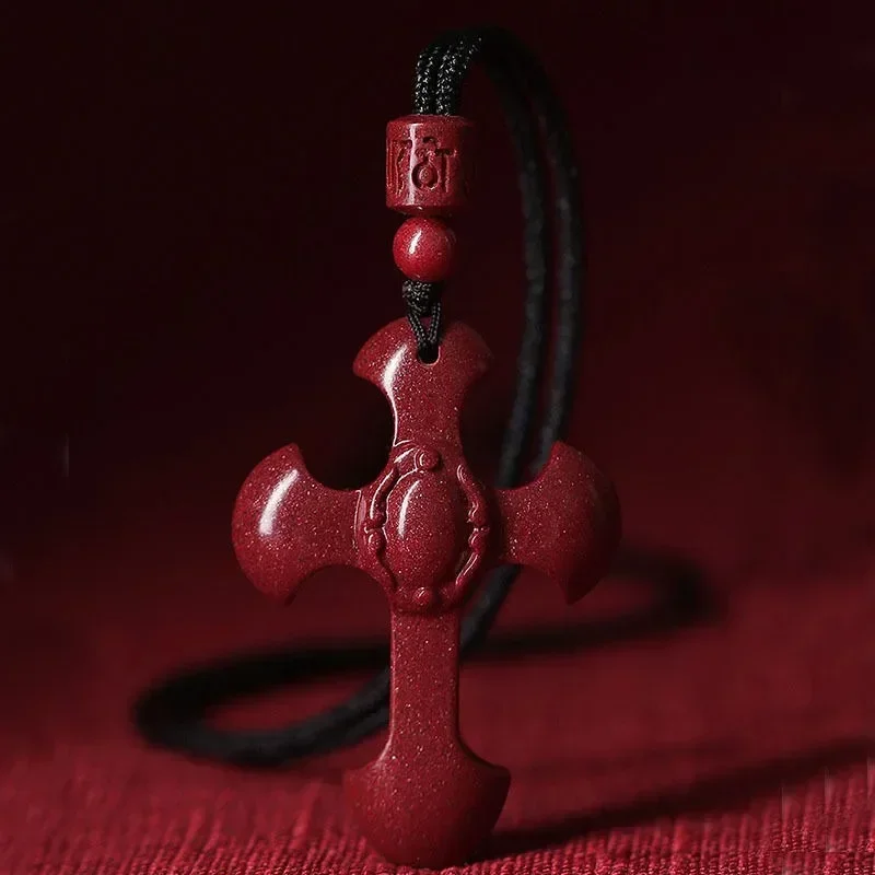 

Natural Raw Mineral Vermilion Cross Pendant with Purple Gold Sand for Men and Women Carrying Ornaments Necklace Pendant