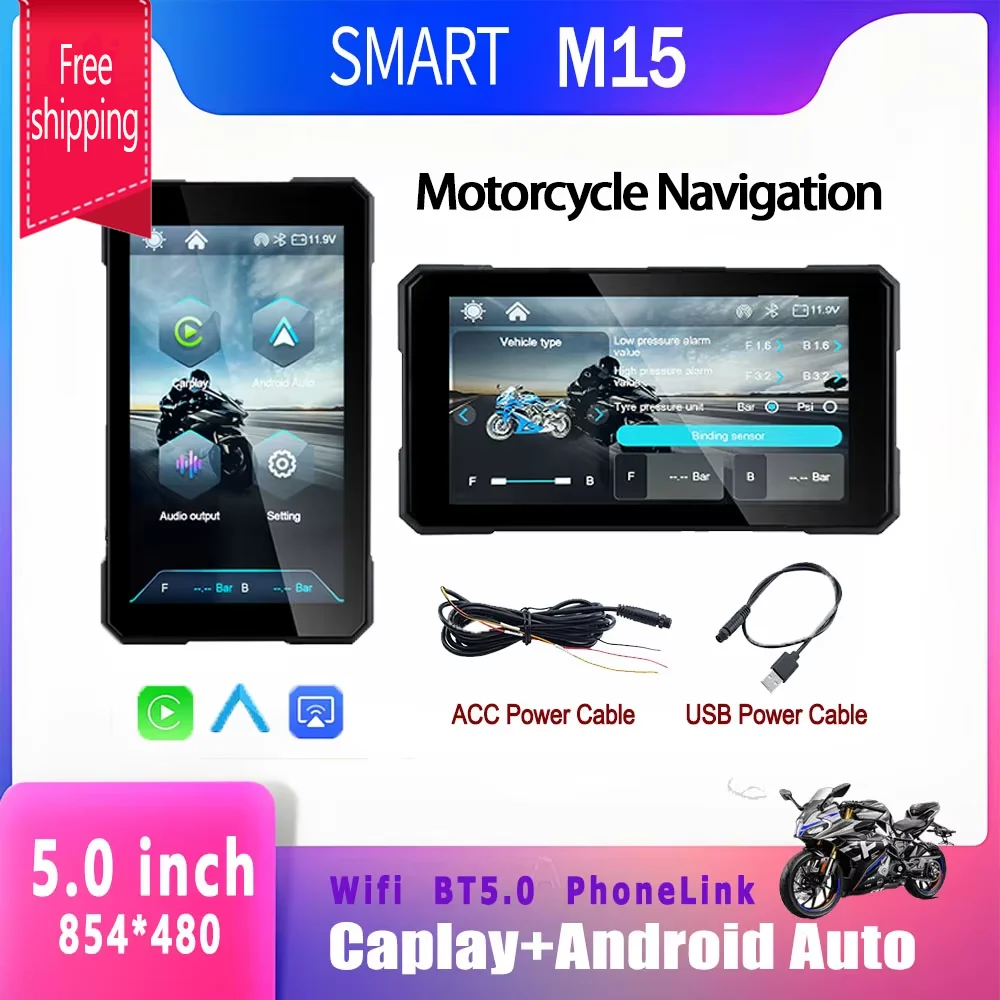 SMART 5.0 inch Wireless CarPlay Motorcycle Dashboard GPS Navigation Moto Android Auto Portable Digital Removable Display Screen