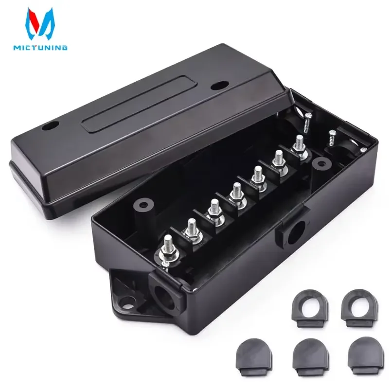 MICTUNING 50 Amp 7-Way Waterproof Trailer Wiring Junction Box – Labeled Connections for RV Truck & Outdoor Camper Trailer Wire