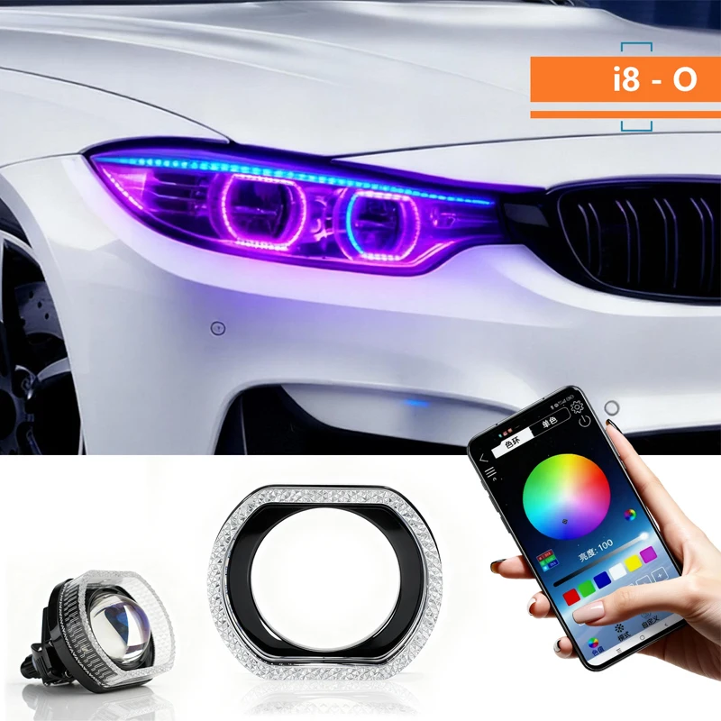 

2.5/3" Symphony Led Angel Eyes Headlight RGB LED Halo Ring Light 5D APP Control DRL Daytime Running Light With Turn Signal Light
