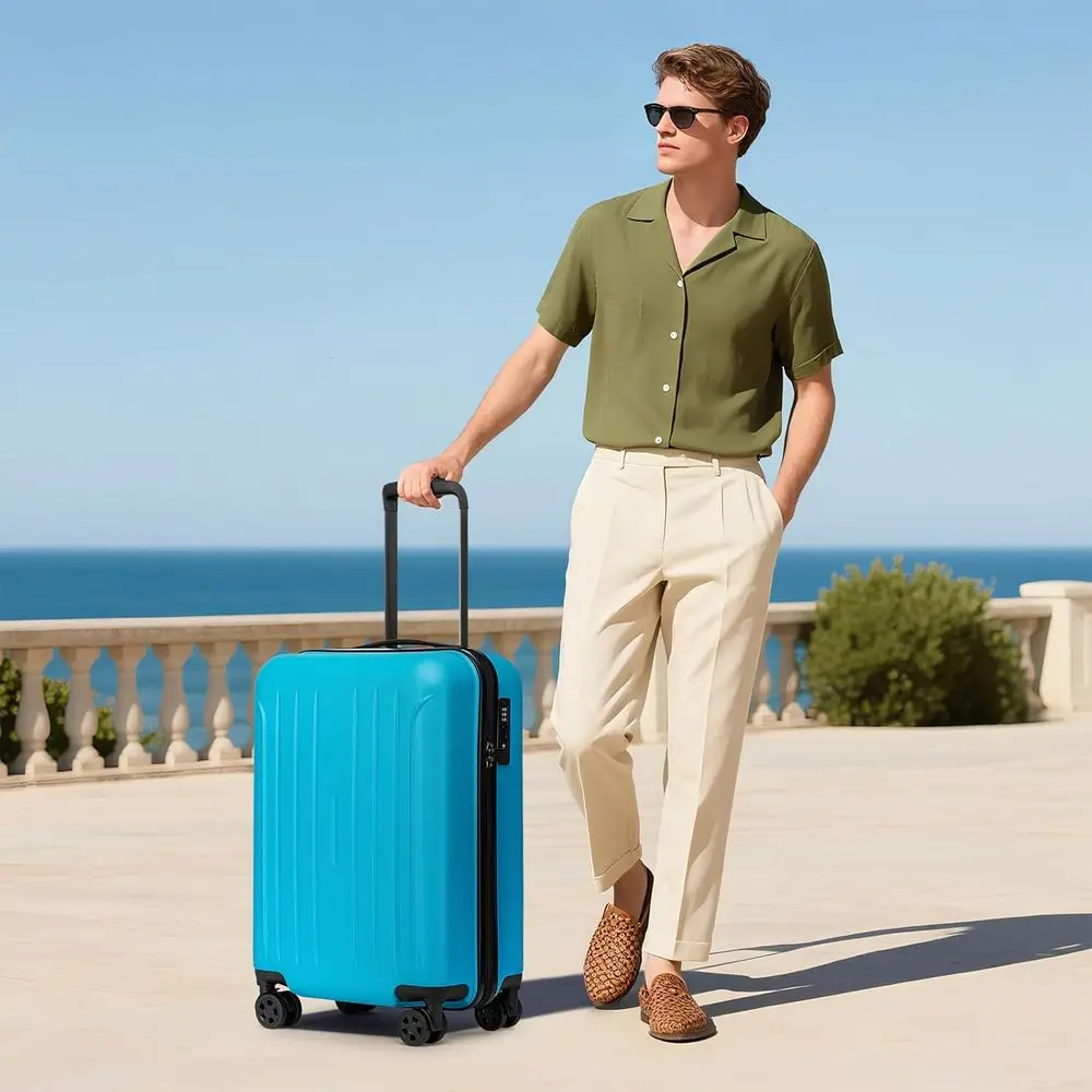 24 Medium Lightweight Hardshell Spinner Suitcase with TSA Lock, Ocean Blue