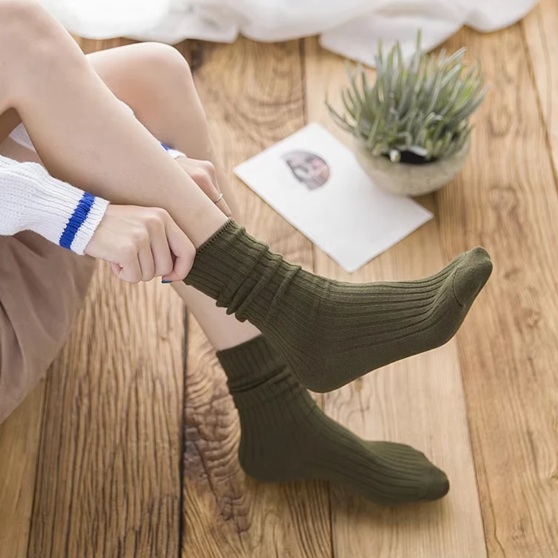 1 Pair Women Socks Korean New Loose Socks Cotton Solid Color Autumn Winter Knitting Retro Student Girls Stockings image 2