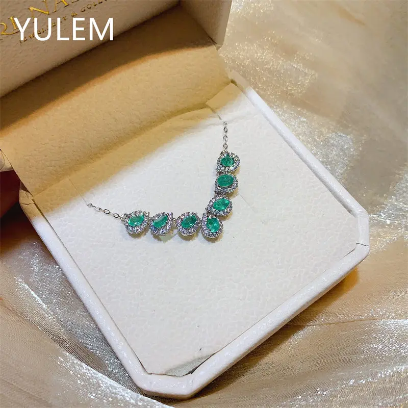 Natural Emerald Necklace, S925 Sterling Silver Vibrant Gemstone Pendant, Elegant Green Jewelry for Women & Gift