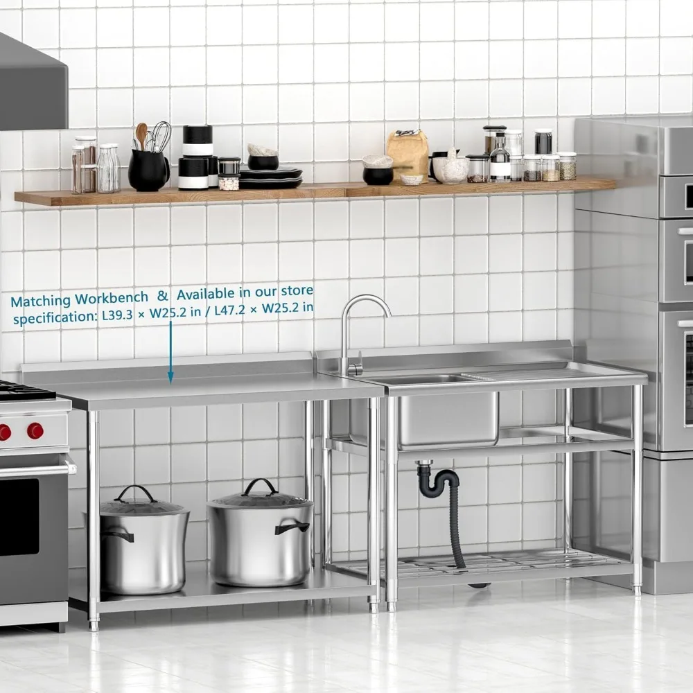 حوض أدوات من الفولاذ المقاوم للصدأ من الدرجة التجارية مع لوح تصريف وصنبور، 43 حوض إعداد قائم بذاته لاستخدام المطبخ #4