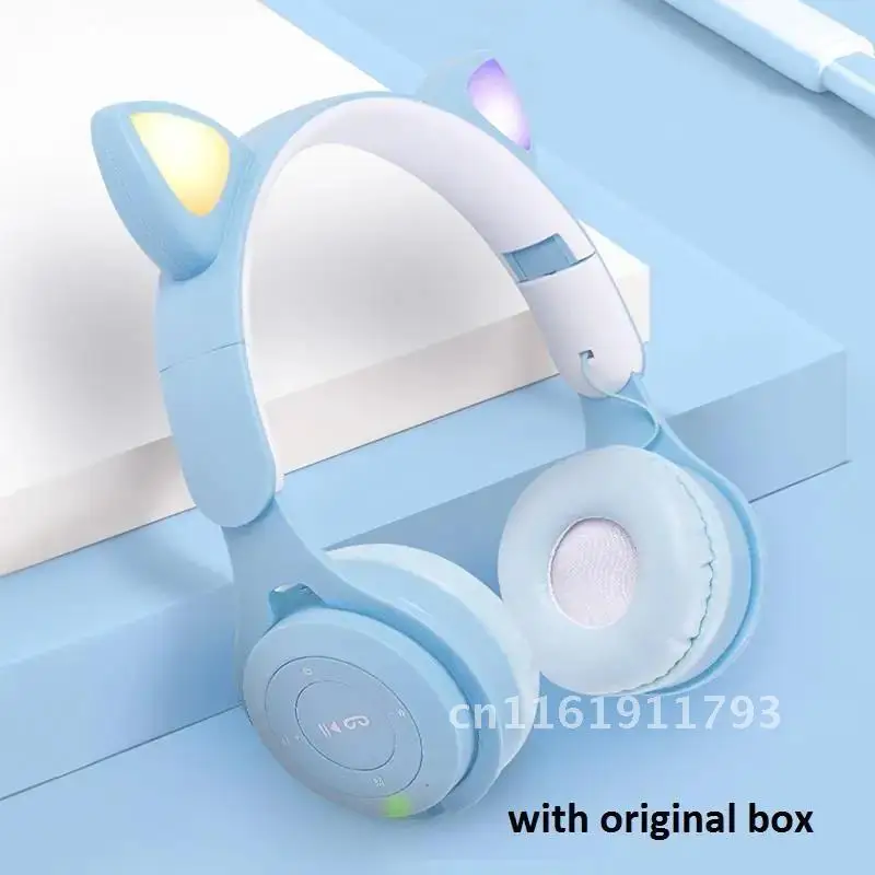 Headphones Headset Wireless Bluetooth Headset Cat Ears Trendy Cute Music Mobile Phone Computer with Microphone to Young girls