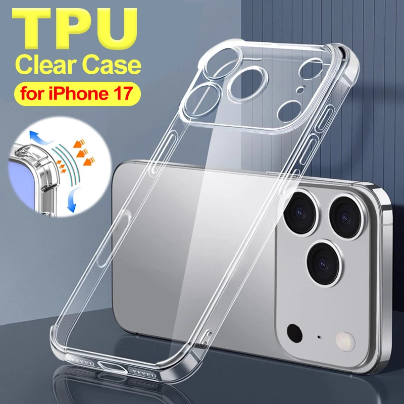 Coques de tlphone transparentes pour IPhone 17/17 Air/17 Pro/17 ProMax, Protection d'angle, antichoc, anti-rayures, transparentes