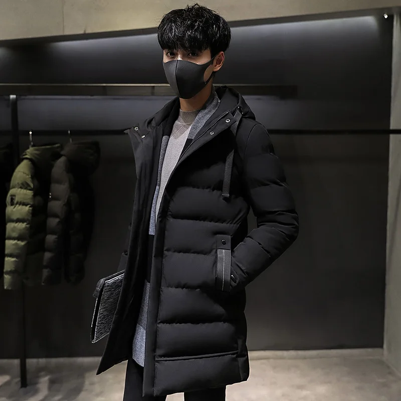 

Men's Winter Thiened Cotton Jaet 2023 New Faion Korean Sle Slim Fit Warm Coat Middle Length Hooded Outerwear