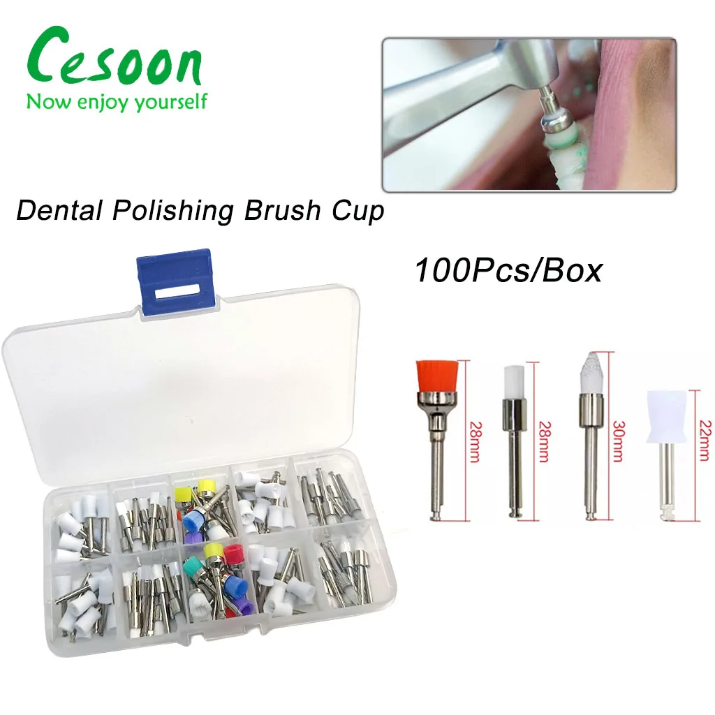 

Cesoon 100Pcs/Box Dental Polishing Brush Polisher Cup Kit For Low Speed Handpiece Prophylaxis White Mixed Color Dentist Material