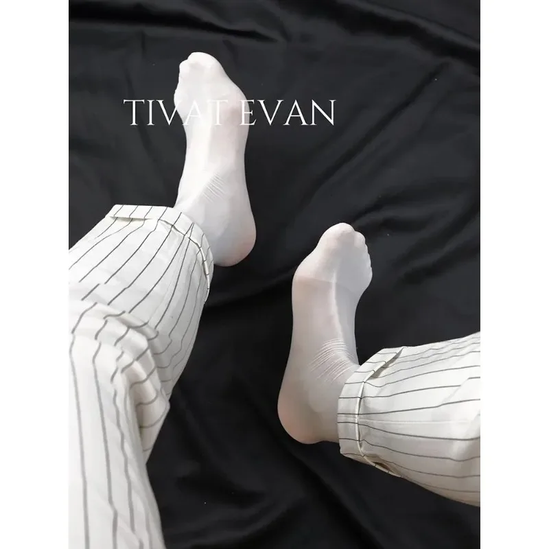 Mens White Long Socks Solid Color Oily Glossy Formal Business Dress Tube Socks Man Elastic Erotic Sexy Sheer Calf Nylon Stocking - view 5