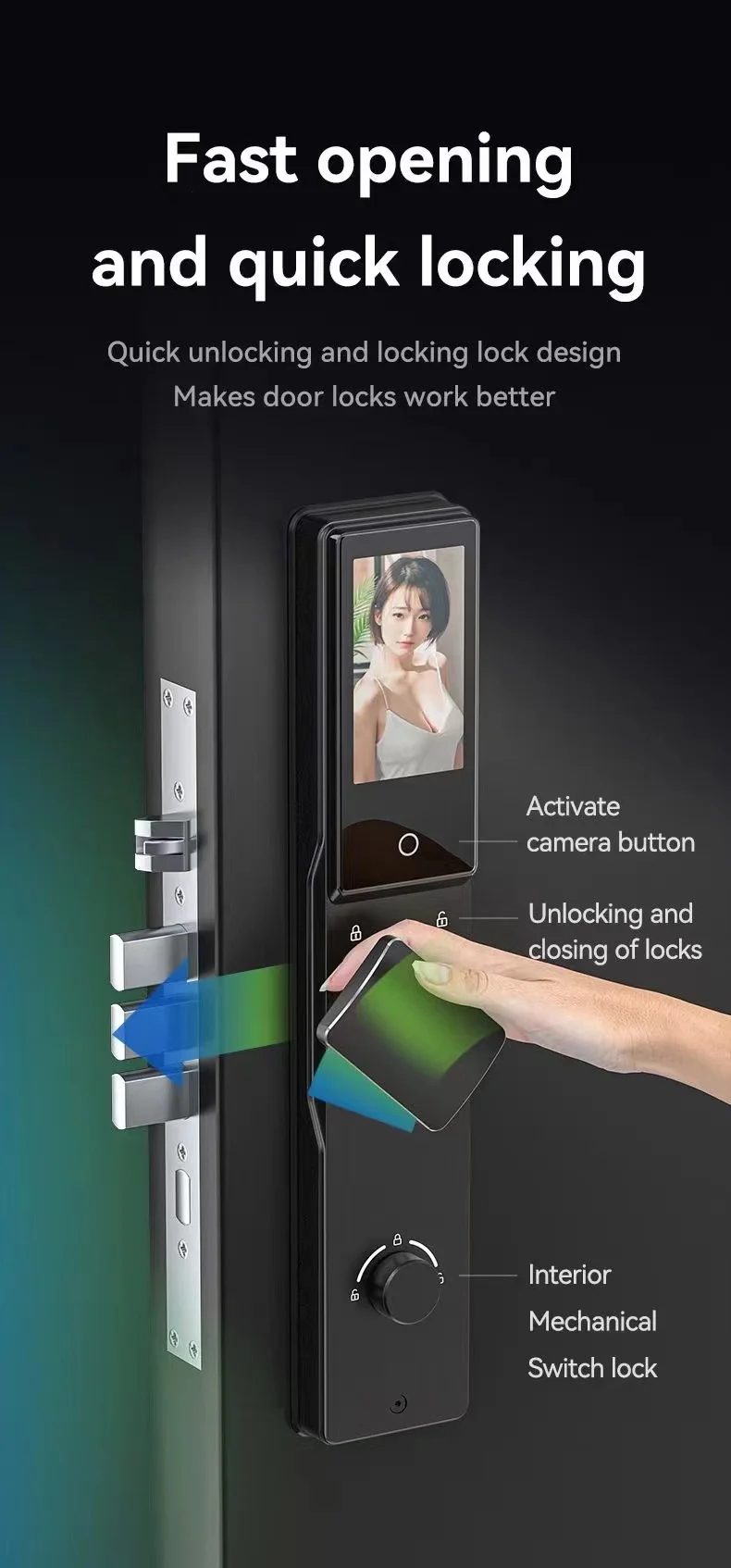 Tuya Wifi video intercom 3D face recognition fingerprint lock intelligent door lock fine carving  automatic digital door lock