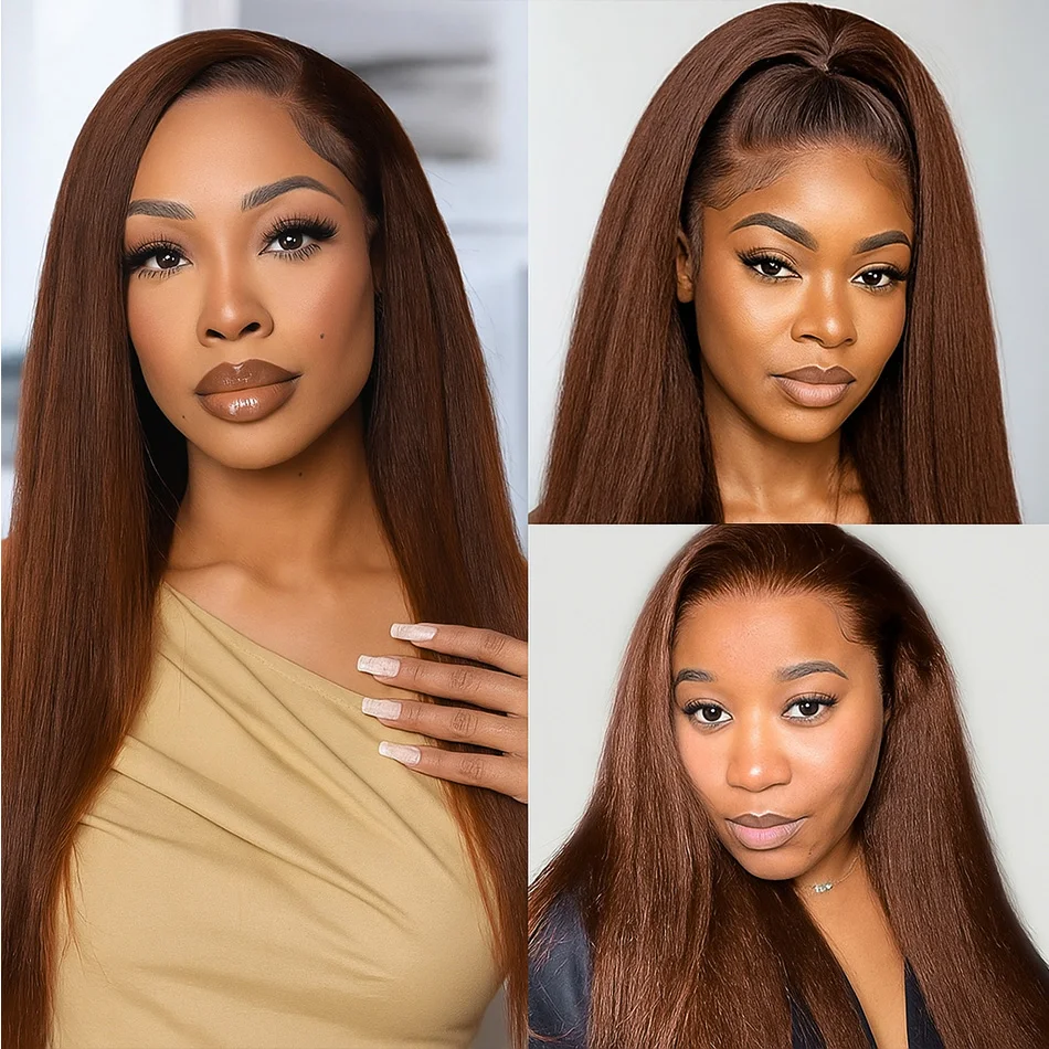 الشوكولاته براون غريب مستقيم 13x6 الدانتيل الشفاف الجبهة خصلات الشعر المستعار الإنسان 16-30 بوصة قبل قطعها شعر الإنسان الدانتيل شعر مستعار أمامي