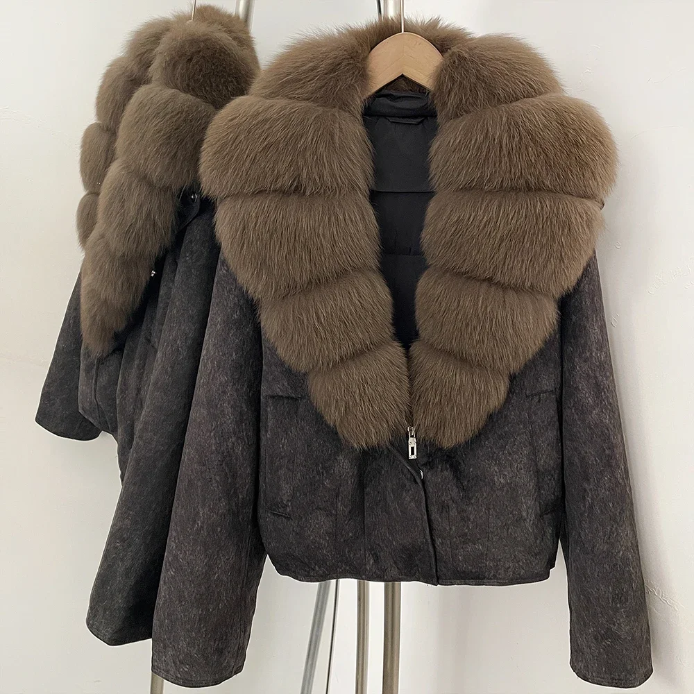 OFTBUY Großer Natürlicher Pelzkragen Dicke Vintage-Jacke Damen Entendaunen-Parka mit Pelz für Frauen Kurze Lose Daunenjacke – Detail 12