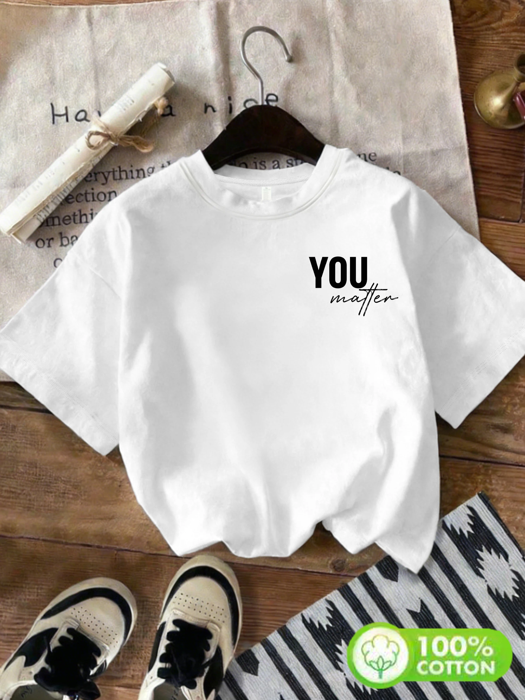 【ZXH321】English slogan printed women's T-shirt cotton top summer short sleeved women's cotton T-shirt street fashion