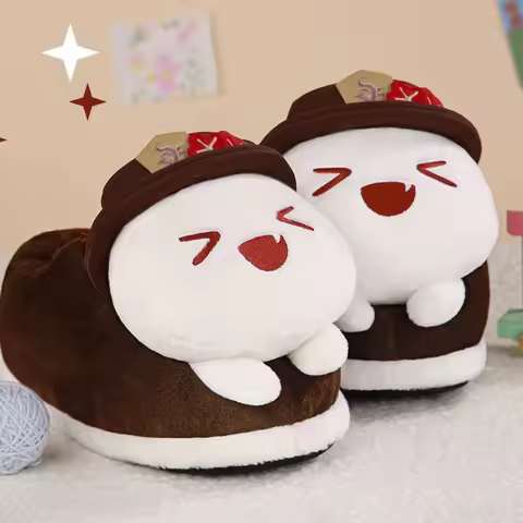 Genshin Impact Plush Cotton Slippers Zhong Li Xiao Wanderer Hu Tao Cosplay Shoes Cute Kawaii Anime Accessories Christmas Gift