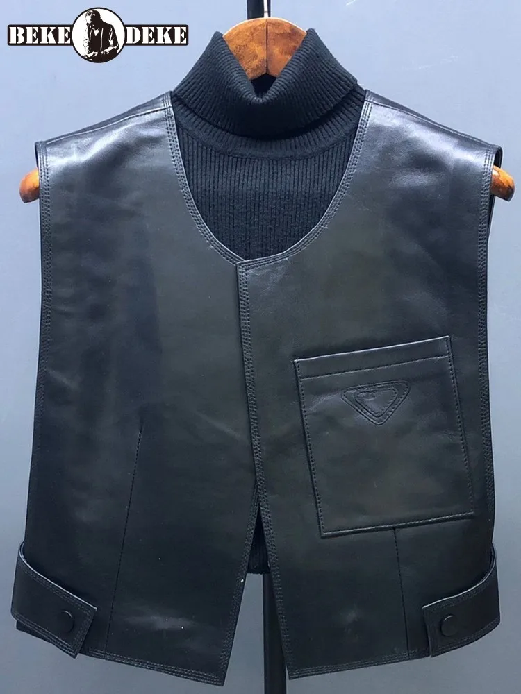 

Лаконичный стиль, однотонный жилет из натуральной кожи высшего качества, свободная удобная женская верхняя одежда без рукавов с карманами из овчины