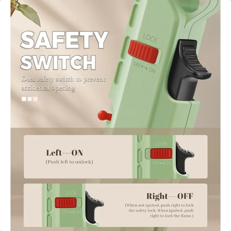 4 عبوات من ولاعة الشعلة المقاومة للرياح وقابلة للتعديل مع قفل أمان ولاعات شعلة البيوتان الطويلة القابلة لإعادة الملء للتخييم والشواية