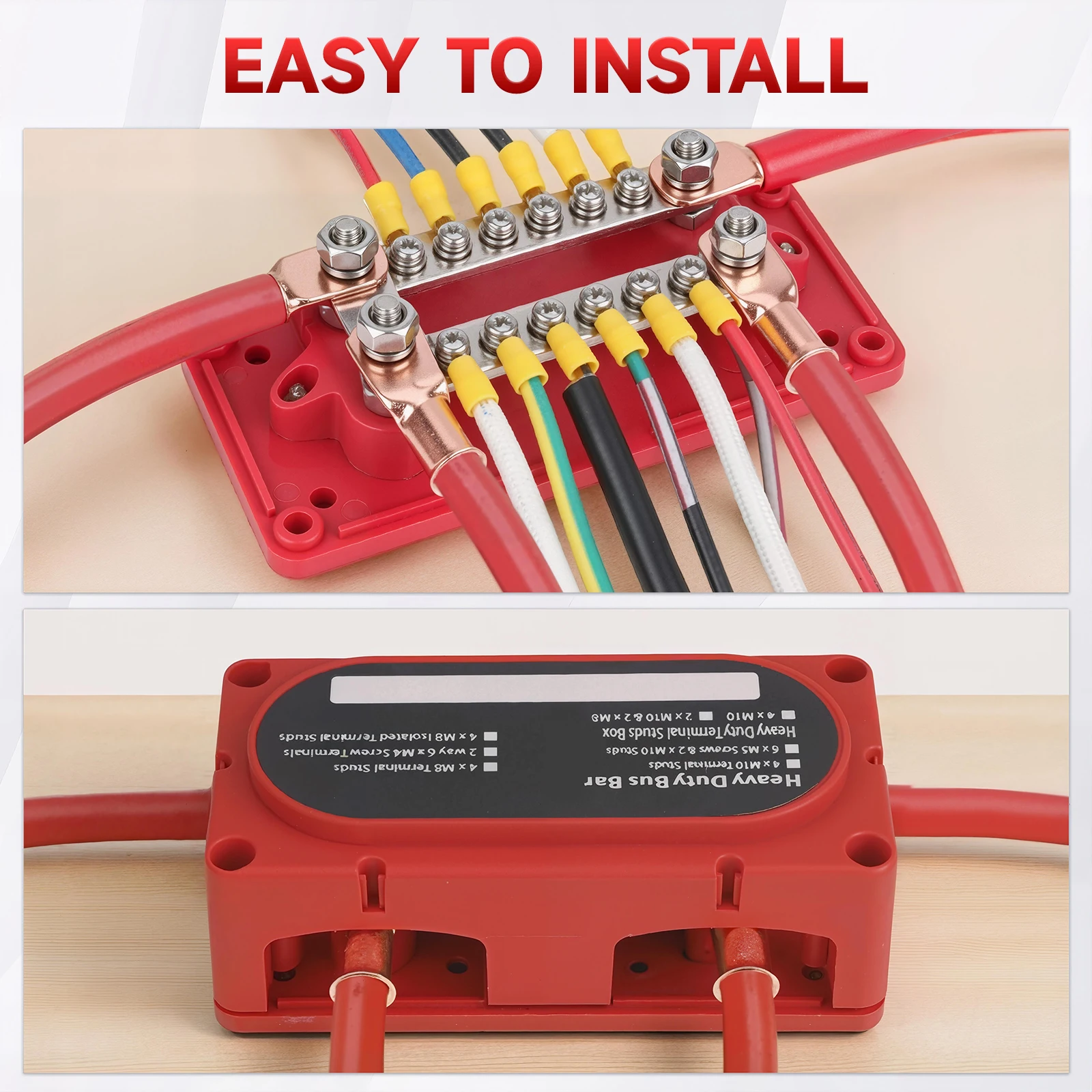 300A 48V DC Stromverteilerblock, wasserdicht, mit M6 M8 Anschlussbolzen, Hochleistungs-Batterie-Stromschiene für Marine, Wohnmobile und LKW – Detail 4