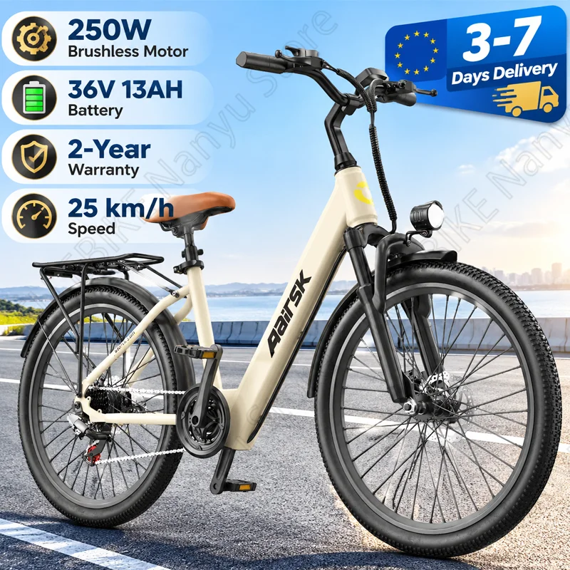 Bicicletta elettrica per adulti Aairsk SU7, motore brushless da 250 W, batteria al litio da 36 V e 13 Ah, ruote da 24 pollici, sistema di sblocco intelligente NFC, ideale per gli spostamenti urbani,