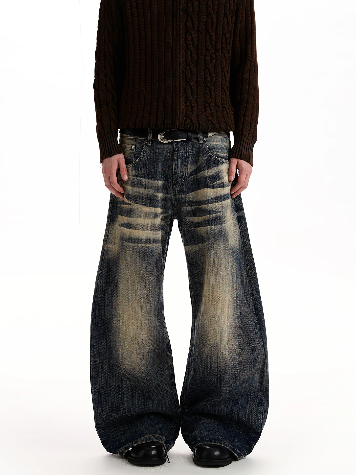 

American Retro Watered down Bamboo Fiber Straight Leg Jeans Cleanfit Micro Flared Long Trousers Knife Denim Jeans