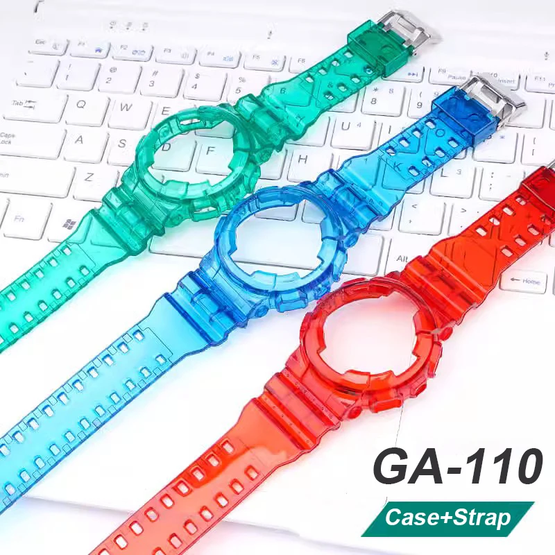 Strap + Case for Casio G-Shock GA-100/110/120 GD-100/110/120 GAX-100 GLS-100 Men Women Transparent Silicone Watch Band Bracelet