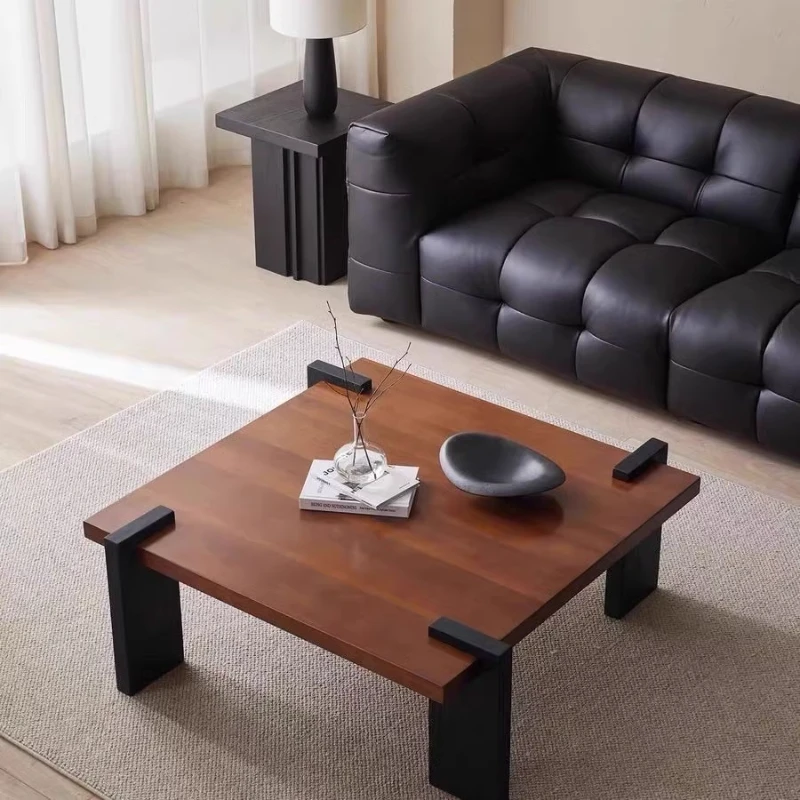 Square Luxury Coffee Table Solid Wood Walnut Designer Small Coffee Table Living Room Black Mesa De Centro Sala Home Furniture