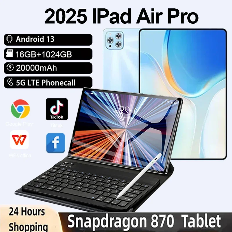 

2025 Оригинальный планшет Pad Air Pro 12 дюймов 20000 мАч Android 14 22 ГБ ОЗУ 2 ТБ ПЗУ Snapdragon 870 5G Dual SIM GPS 5K 4G WIFI Планшетный ПК