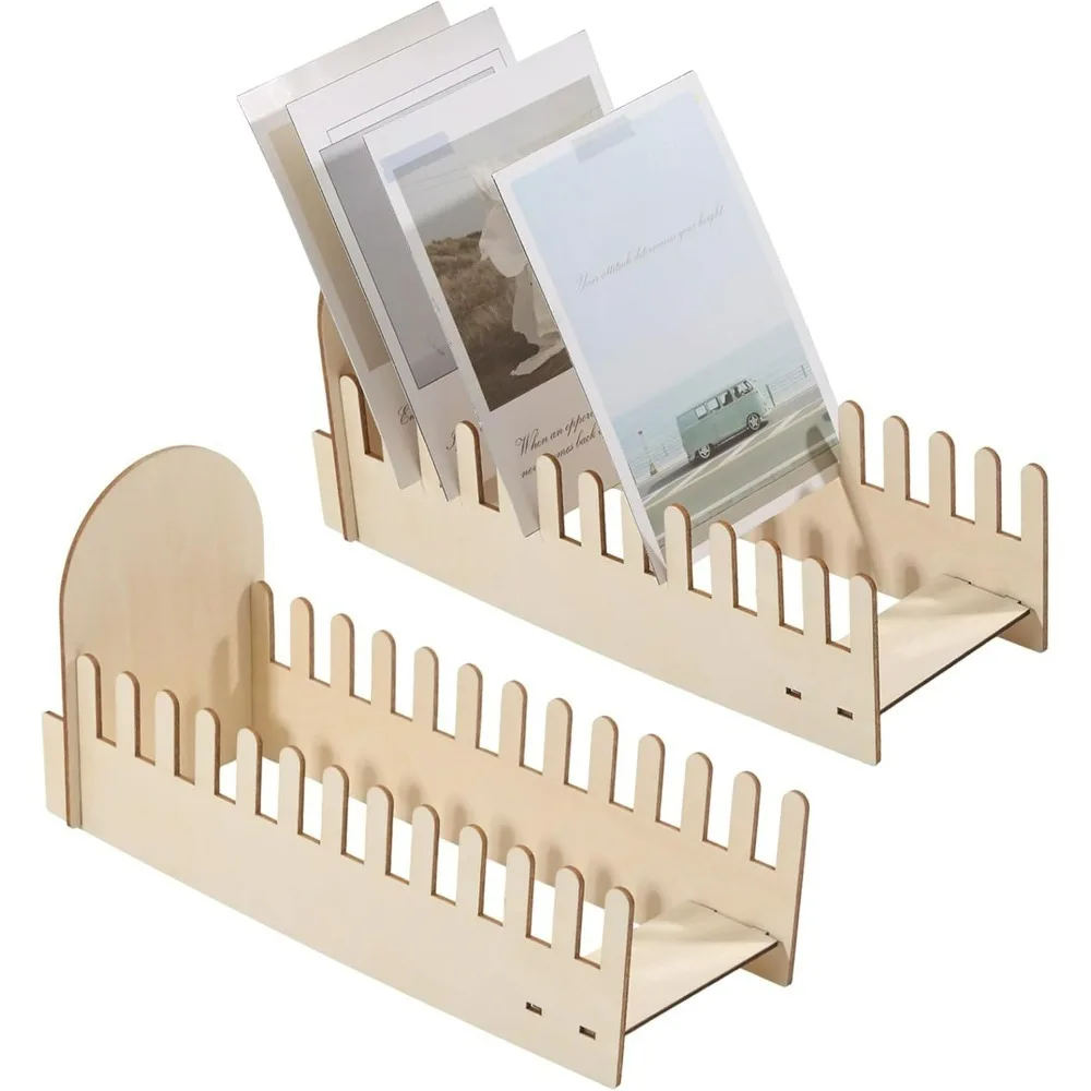 

2 Pcs 12 Slot Wooden Greeting Card Display 10.6x5.56In Stand Postcard Tiered Display Stand Sticker Display Stand for Postcards