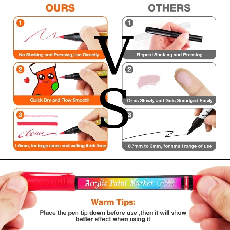 30 Color Acrylic Marker Brush Quick Drying for Painting on Paper Stone Wood Glass Rock Canvas Fabric DIY Craft