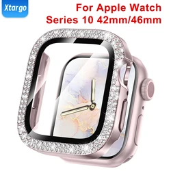 Diamond Case+Glass for Apple Watch Series 10 46mm 42mm Double Glitter Diamond Bumper Screen Protector for iWatch 10 Accessories