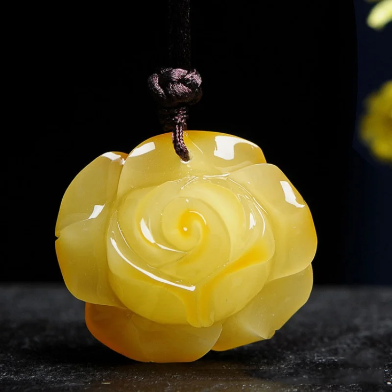 

Generation Amber Beeswax Rough Stone Rose Pendant Baltic Amber Sculpture Purse Gourd Pendant